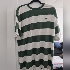 Vans Men's Green and White Striped Shirt